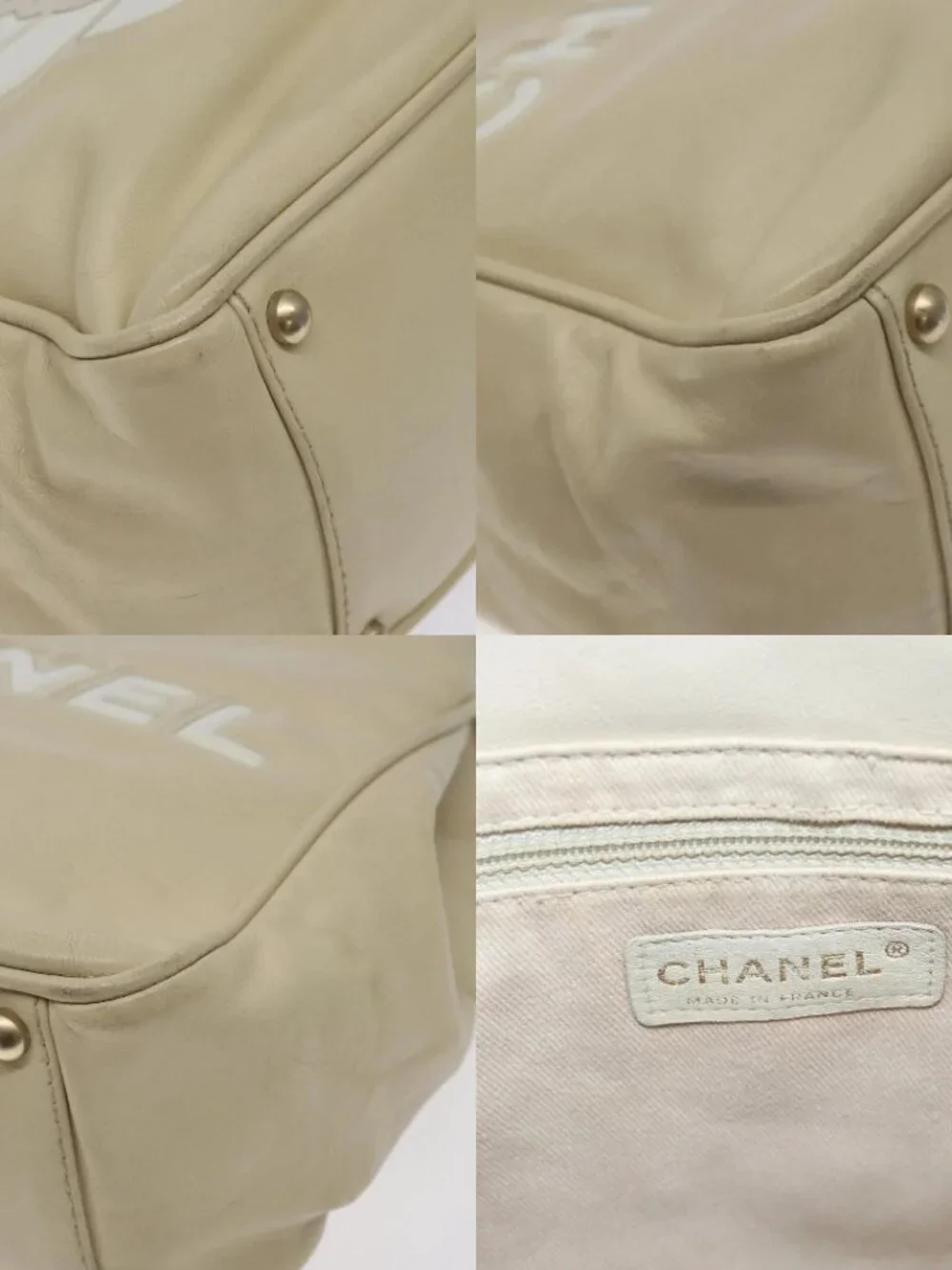 CHANEL Camelia Shoulder Bag Leather Ivory CC Auth 127482